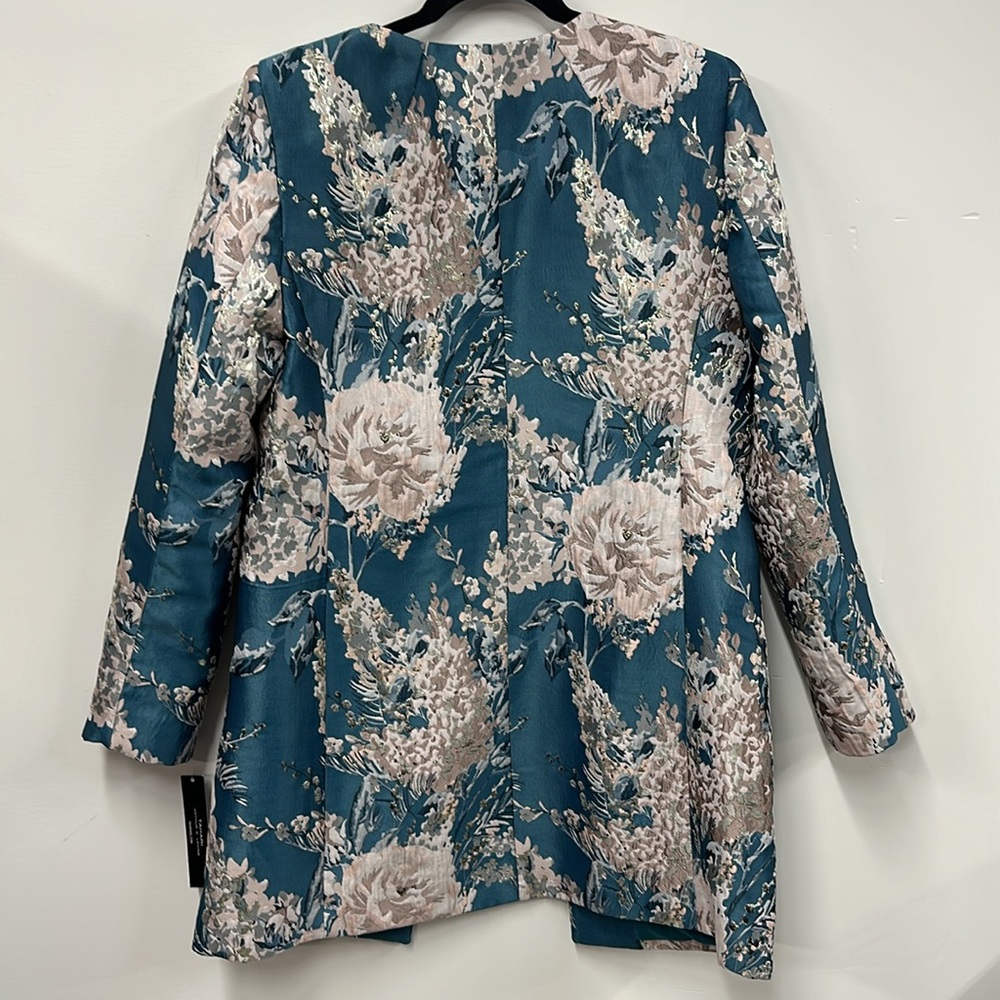 Tahari ASL Women's Floral-Jacquard Topper Jacket - Teal Pink jacket NEW 8 - Picture 9 of 10